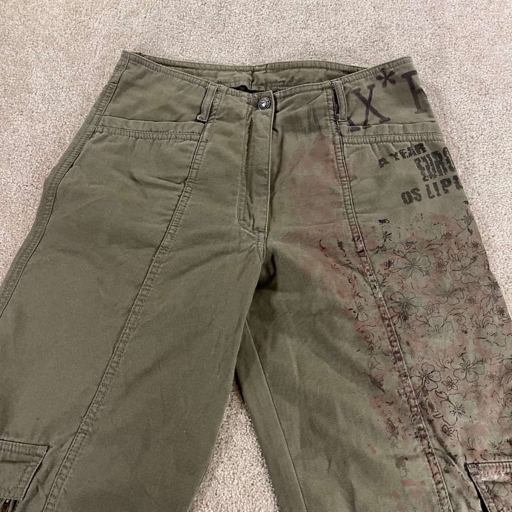 Blue Willi's Cargo Pants Womens 38 Olive Green Graphic Floral Wide Leg - Picture 8 of 11